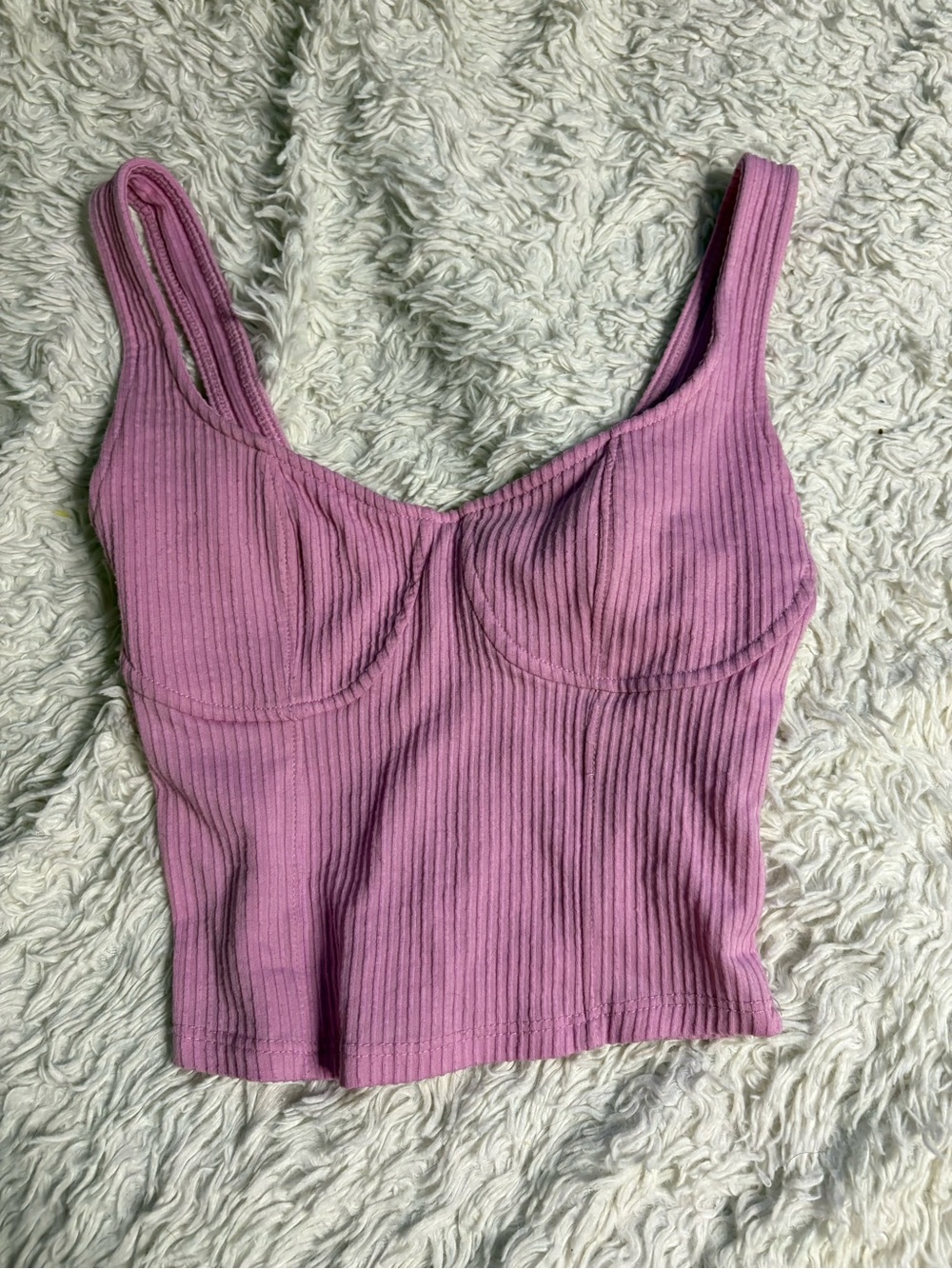 Ribbed Pink Cropped Corset Tank Top